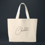 Bolsa Tote Grande Monograma de Nome Minimalista Moderno<br><div class="desc">Esta bolsa grande de nome monograma minimalista e moderno é um acessório chique e elegante com um design preto e dourado com caligrafia personalizada. Ela combina a simplicidade minimalista com uma estética moderna e atual, perfeita para damas de honra ou como um presente elegante para ela. Seu visual limpo e...</div>