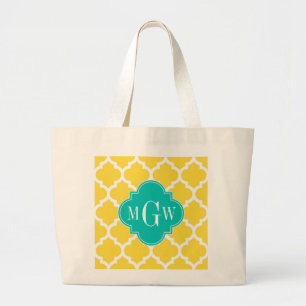 Bolsa Tote Grande Monograma inicial da cerceta 3 brancos do