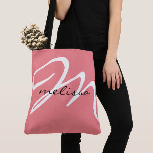 Bolsa Tote Grande Monograma Inicial Super Dimensionado Rosa