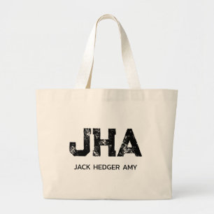 BOLSA TOTE GRANDE MONOGRAMA MINIMALISTA PRETO DE TRÊS LETRAS NOME NA