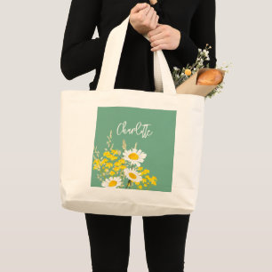 Bolsa Tote Grande Monograma Personalizado de Flores Selvagens Modern