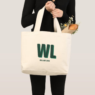 Bolsa Tote Grande Monograma Personalizado Verde Esmeralda Minimalist