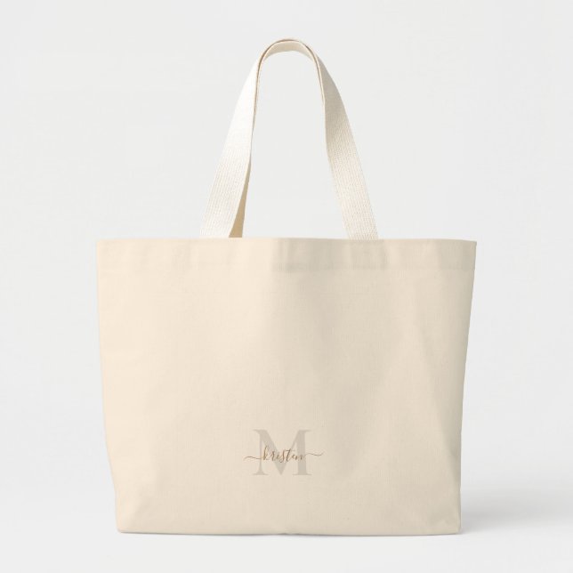 Bolsa Tote Grande Monograma Script Gold & Grey Neutro (Frente)