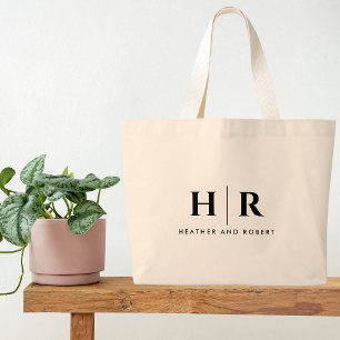 Bolsa Tote Grande Monograma Simples Elegante Clássico Mínimo