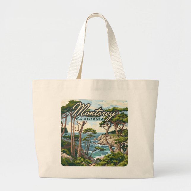Bolsa Tote Grande Monterey California Cypress Trees Ocean Coast (Frente)