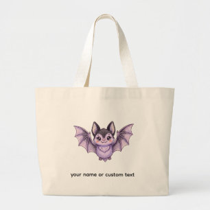 Bolsa Tote Grande Morcego Roxo Fofo Ilustração em Lápis de Cor de Ha