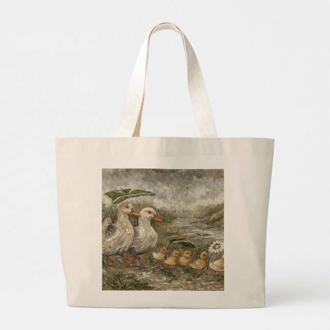 Bolsa Tote Grande Morning Commute Whimsical Farmhouse Duck Rainy Day (Verso)