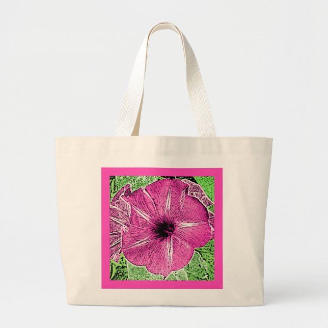 Bolsa Tote Grande Morning Glory Block Print - fuchsia pink (Frente)