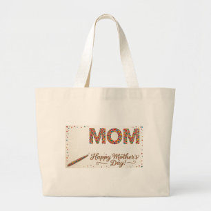Bolsa Tote Grande Mosaico Colorido do Coração MÃE Nome Personalizado