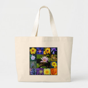 Bolsa Tote Grande Mosaico roxo e amarelo do jardim