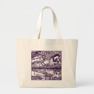 Bolsa Tote Grande Mulher Art Nouveau lendo perto de um lago de lírio