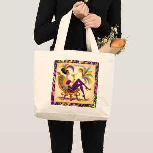 Bolsa Tote Grande Mulher de Martini Retro Meados do Século Mardi Gra