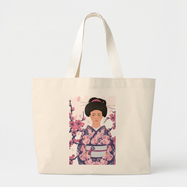 Bolsa Tote Grande Mulher japonesa ilustrada (Frente)