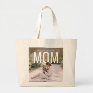 Bolsa Tote Grande Mundo PhotoPop Mãe Mais Incrível Foto Personalizad
