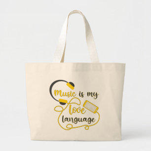 Bolsa Tote Grande Música é minha língua amorosa, frase romântica