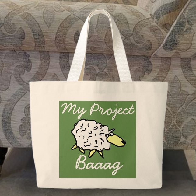 Bolsa Tote Grande "My Project Baaag" Sheep Cartoon Project Bag (Criador carregado)