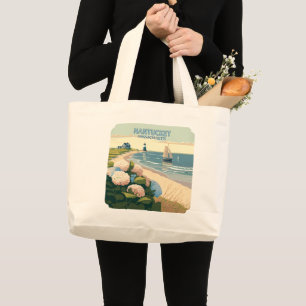 Bolsa Tote Grande Nantucket Beach Hydrangeas Boat Retro