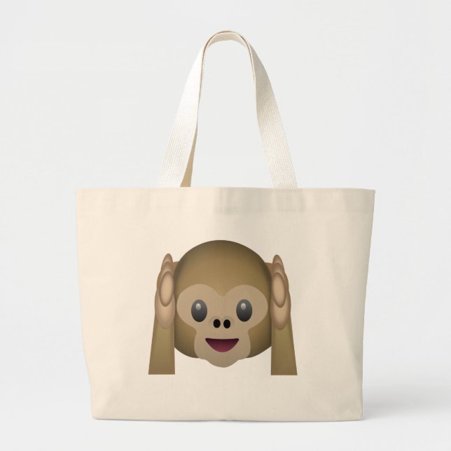 Bolsa Tote Grande Não ouça nenhum macaco mau Emoji (Frente)