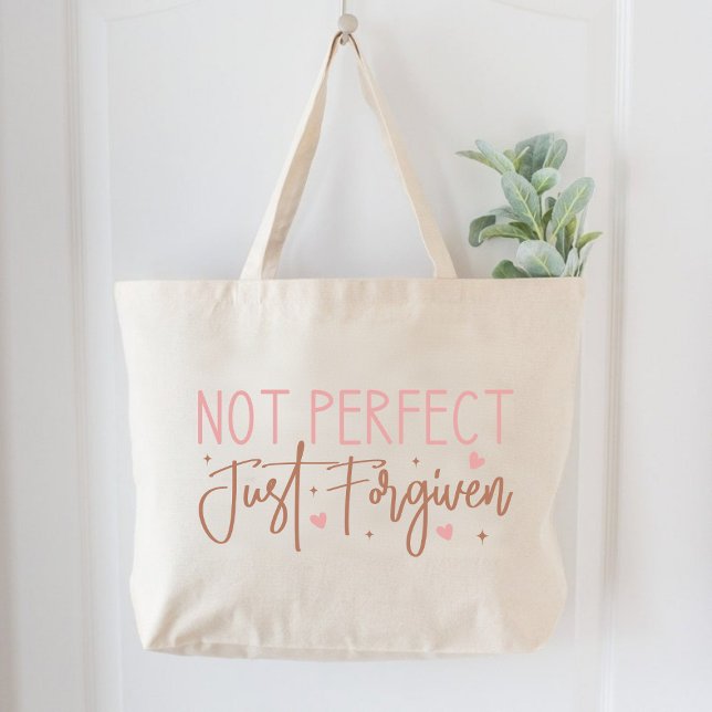 Bolsa Tote Grande Não Perfeito, Apenas Mulheres Cristãs Perdoadas (Not Perfect, Just Forgiven Christian Women Large Tote Bag)