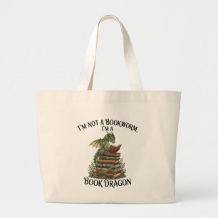 Bolsa Tote Grande Não sou um Verme de Livro, sou um Dragão de Livro,