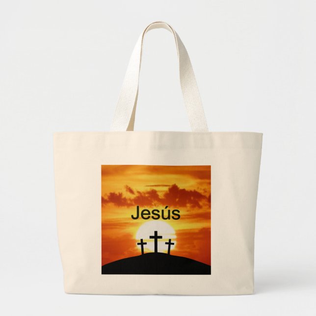 Bolsa Tote Grande Nascer do sol do calvário de Jesús do espanhol (Frente)