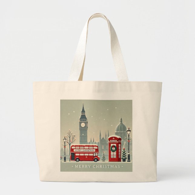 Bolsa Tote Grande Natal em Londres | Big Ben & Festive London (Frente)