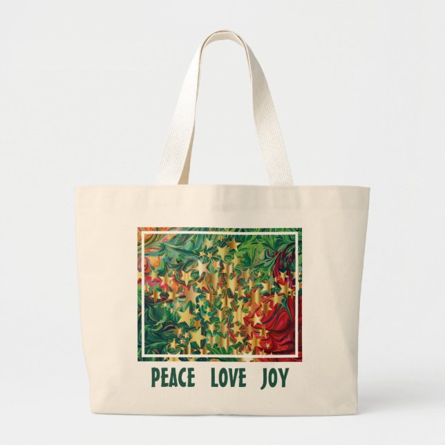 Bolsa Tote Grande Natal Estrelas Abstratas PAZ AMOR ALEGRIA Personal (Frente)