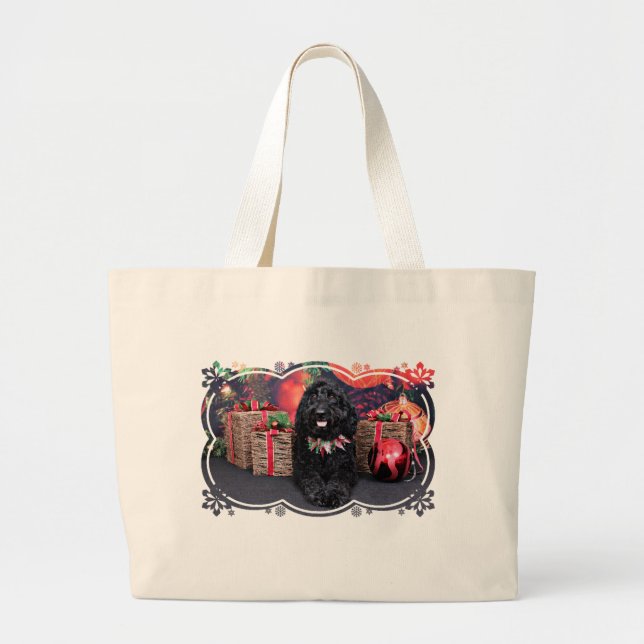 Bolsa Tote Grande Natal - GoldenDoodle - PJ (Frente)
