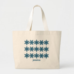 Bolsa Tote Grande Natal moderno em flocos de neve