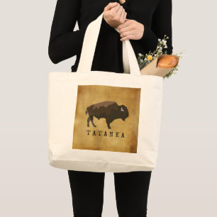Bolsa Tote Grande Native American Buffalo Bison Tatanka Drawing