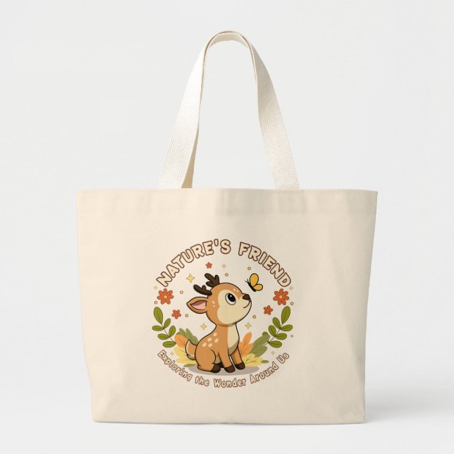 Bolsa Tote Grande Nature's Friend Cute Fawn Woodland Animal (Frente)