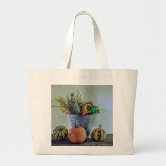 Bolsa Tote Grande Natureza-morta de outono com abóboras, flores