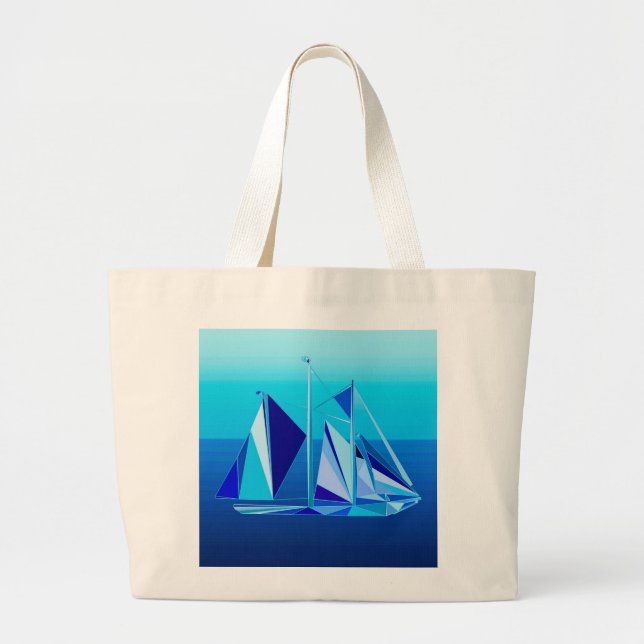 Bolsa Tote Grande Nave de vela geométrica moderna / Iate, Azul Cobal (Frente)