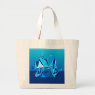 Bolsa Tote Grande Navio de tosquiadeira geométrico moderno, azul