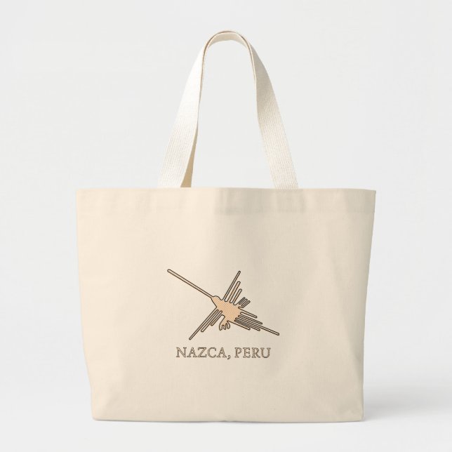 Bolsa Tote Grande Nazca Hummingbird Geoglyph Newsprint (Frente)