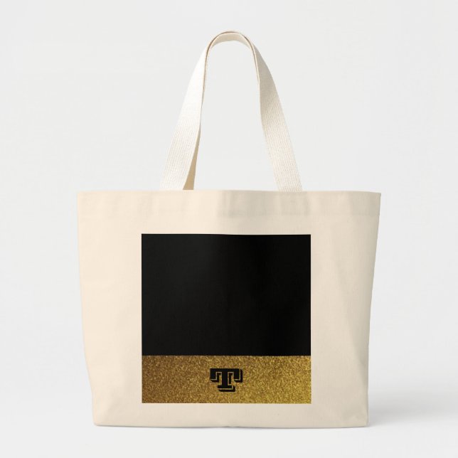 Bolsa Tote Grande Negro e ouro monograma (Frente)