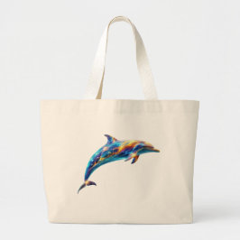 Bolsa Tote Grande Neon Abstract Dolphin Art – Colorful Energy Wave 