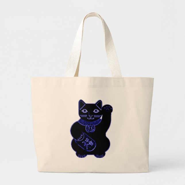 Bolsa Tote Grande néon do azul do neko do maneki (Frente)