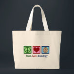 Bolsa Tote Grande Neurologista Paz Amor Neurologia<br><div class="desc">O presente da neurologia Peace Love para um neurologista especializado em distúrbios cerebrais e neurociência. Um legal neurocirurgião ou enfermeiro de neurologia presente.</div>