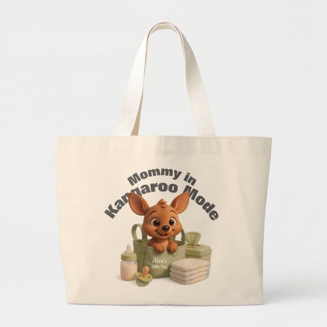 Bolsa Tote Grande Neutral Baby Tote Bag – Custom Name & Deer Design (Frente)