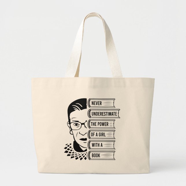 Bolsa Tote Grande Never Underestimate Power of Girl With Book (Frente)