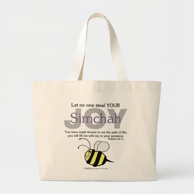 Bolsa Tote Grande Ninguém Rouba Sua Alegria/Simchah! Com abelha (Frente)
