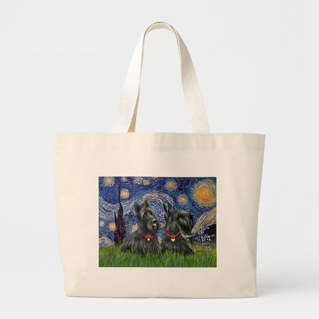 Bolsa Tote Grande Noite Estrelada - Dois Terriers Escoceses (Frente)