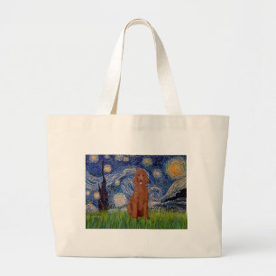 Bolsa Tote Grande Noite Estrelada - Poodle Padrão Vermelho Escuro #1