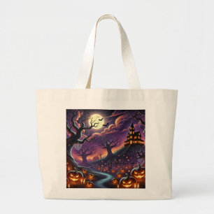 Bolsa Tote Grande Noite Mágica de Halloween na Floresta Encantada
