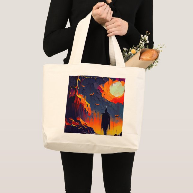 Bolsa Tote Grande Noite Moderna de Halloween Abstrato (Frente (produto))