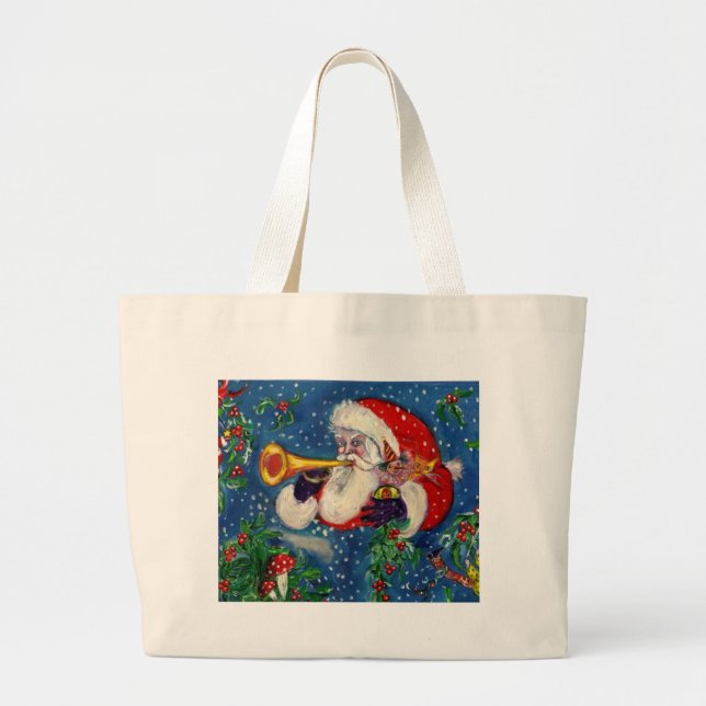 Bolsa Tote Grande Noite Musical de Natal de SANTA CLAUS BUGLER (Frente)
