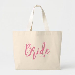 Bolsa Tote Grande Noiva Rosa Fofo Divertido Script Caligráfico Simpl