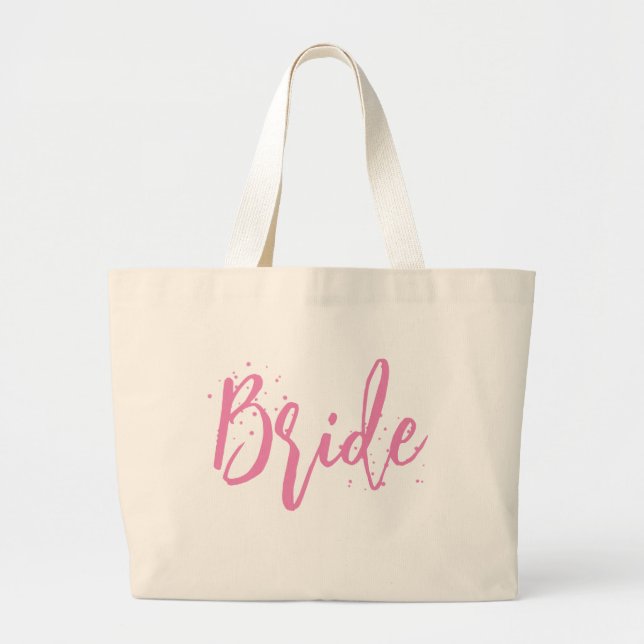 Bolsa Tote Grande Noiva Rosa Fofo Divertido Script Caligráfico Simpl (Frente)