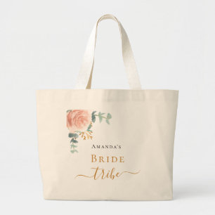 Bolsa Tote Grande Noiva tribo rosa dourado floral eucalipto folhagem